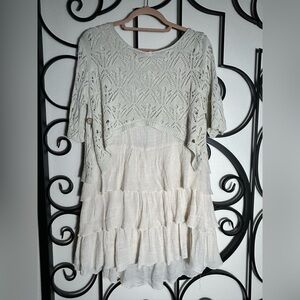 Cream Ruffled Sundress with Long Flutter Sleeves